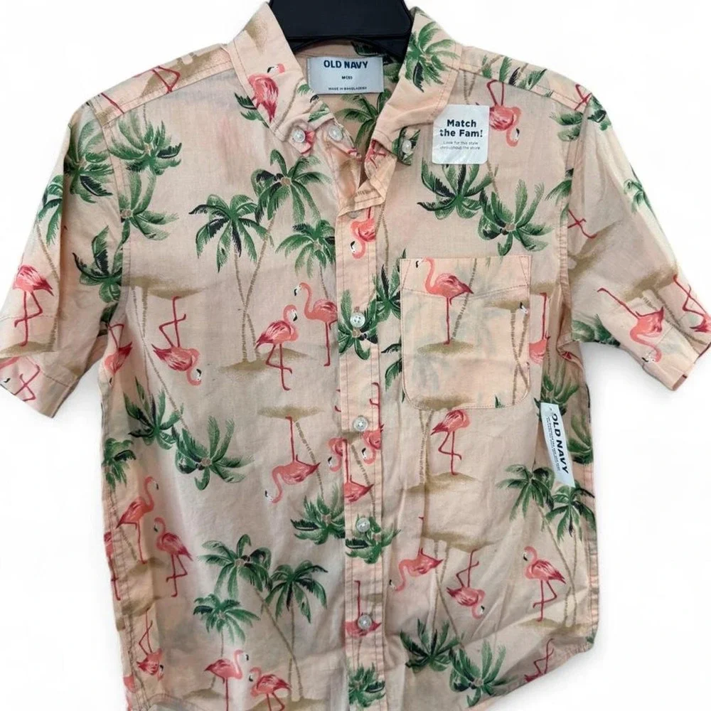 Old navy kids boys shirt pink flamingo M 8